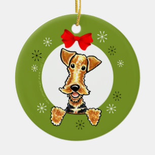 Weihnachtsklassiker Airedales Waliser Terrier Keramik Ornament