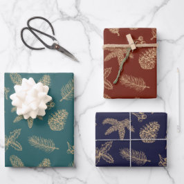 Weihnachtsklassiker goldener Kiefer & botanisches  Geschenkpapier Set