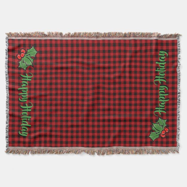 Weihnachtsklassiker Rot kariert mit Stechpalmenbee Decke (Vorderseite)