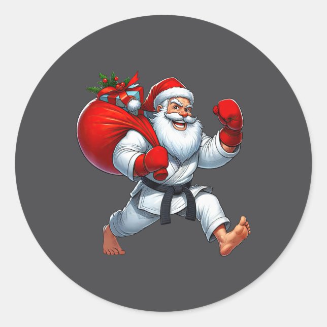 Weihnachtsklaus Karate Player WeihnachtsWeihnachts Runder Aufkleber (Vorderseite)