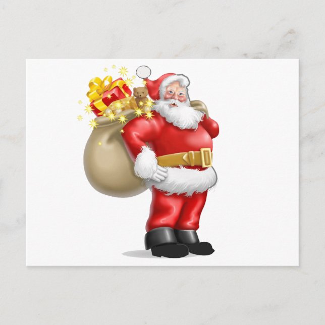 Weihnachtsklausel mit Geschenken Feiertagspostkarte (Vorderseite)