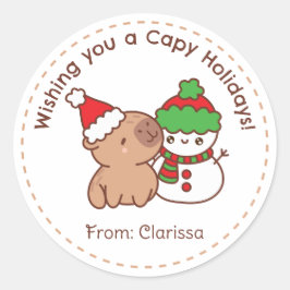 Weihnachtskleber - Capybara & Snowman Runder Aufkleber
