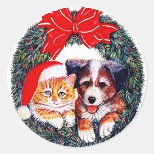 Weihnachtskleber für Katzen und Hunde Runder Aufkleber (Vorderseite)