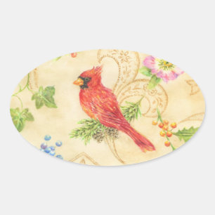 Weihnachtskleber Kardinal Vintager Stil Oval Ovaler Aufkleber