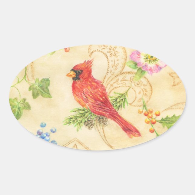 Weihnachtskleber Kardinal Vintager Stil Oval Ovaler Aufkleber (Vorderseite)