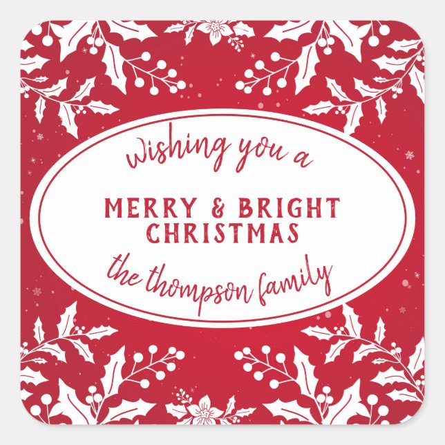 Weihnachtskleber mit Familienname Quadratischer Aufkleber (Vorderseite)