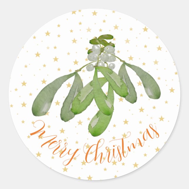Weihnachtskleber Original Wasserfarbe Mistletoe Runder Aufkleber (Vorderseite)
