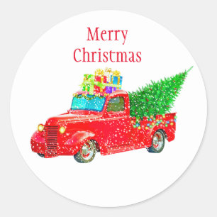 Weihnachtskleber-Red Truck Runder Aufkleber