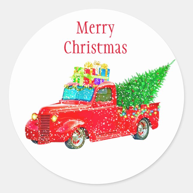 Weihnachtskleber-Red Truck Runder Aufkleber (Vorderseite)