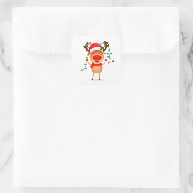 Weihnachtskleber Rudolph Quadratischer Aufkleber (Tasche)