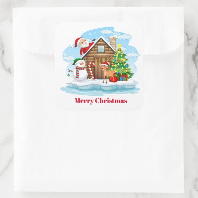 Weihnachtskleber-Santa & Gang-Square-Aufkleber Quadratischer Aufkleber (Tasche)