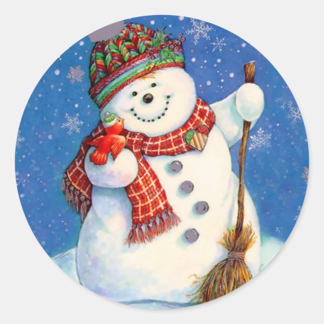 Weihnachtskleber/Schneemann Runder Aufkleber (Vorderseite)