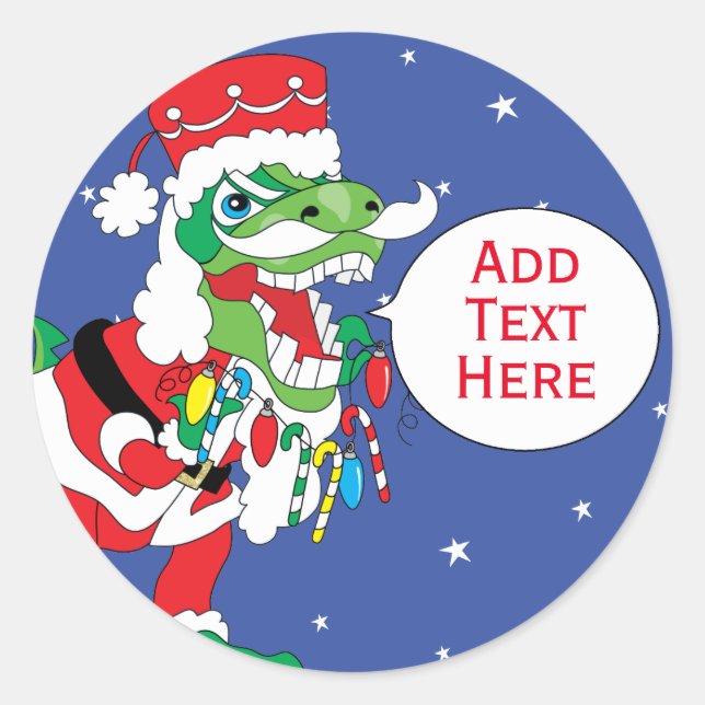Weihnachtskleber TySANTAsaurus Rex 3 Personalisier Runder Aufkleber (Vorderseite)