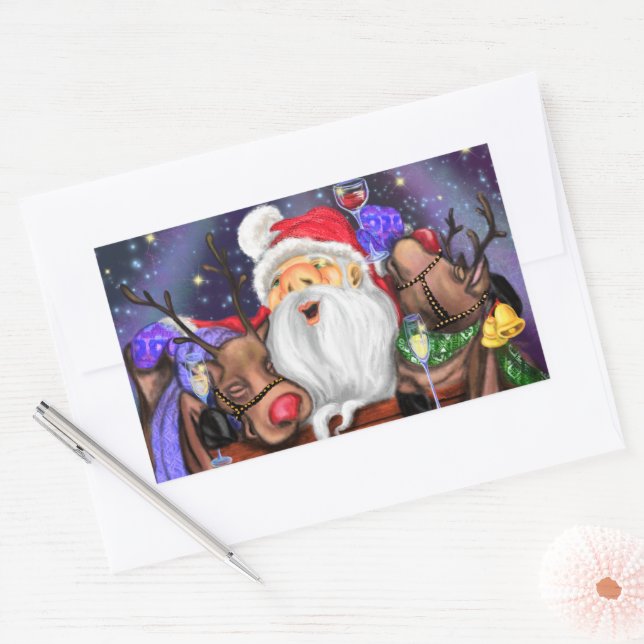 Weihnachtskleber und Reindeers Funny Weihnachtskle Rechteckiger Aufkleber (Umschlag)