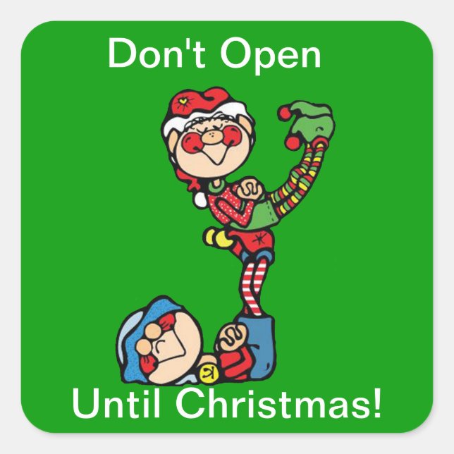 Weihnachtskleber - Zwei Elfen Quadratischer Aufkleber (Vorderseite)