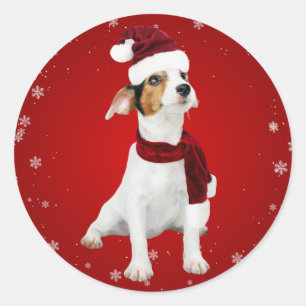 Weihnachtskleberblatt für Santa Dog Runder Aufkleber