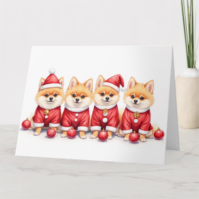 Weihnachtskleid für Pomeranian mit Santa-Hut Karte (Vorderseite)