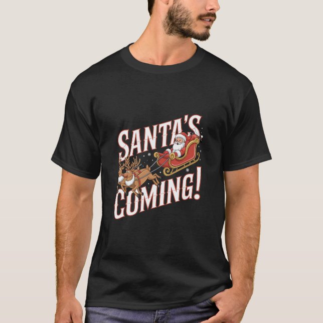 Weihnachtskleidung mit Weihnachtsmann und Reindeer T-Shirt (Vorderseite)