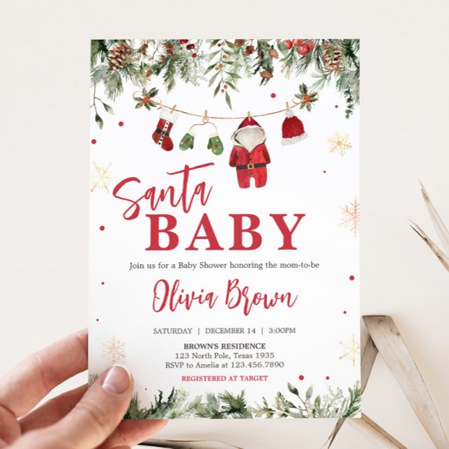 Weihnachtskleidung Winter Weihnachtsdusche Einladung (Santa Baby Clothes Christmas Baby Shower Invitation
)