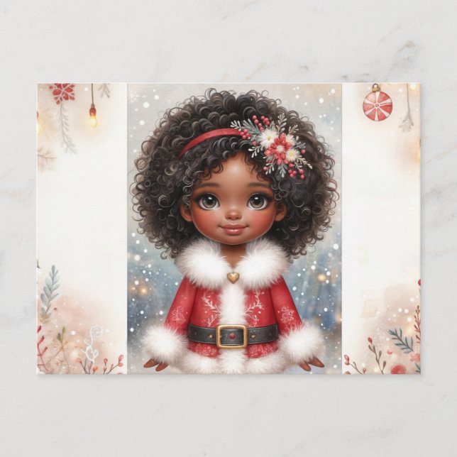 Weihnachtskleines Mädchen in Santa-Kleidung Urlaub Postkarte (Vorderseite)
