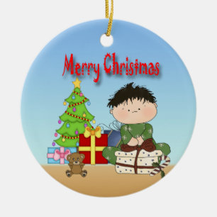 Weihnachtskleinkind-Jungen-runde Verzierung Keramik Ornament