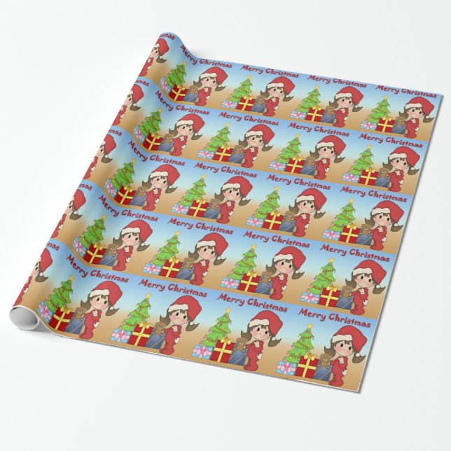 Weihnachtskleinkind-Mädchen-Packpapier Geschenkpapier (Ungerollt)