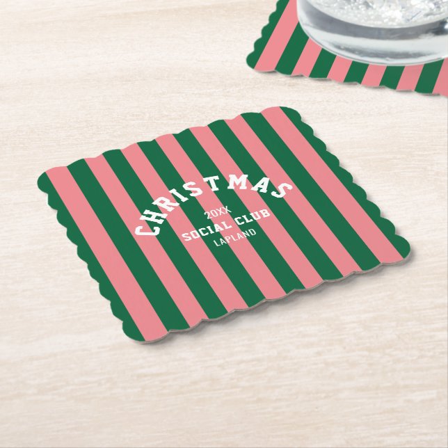 Weihnachtsklub Grüne Pink Candy Streifen Untersetzer (angewinkelt)
