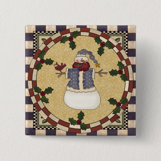 Weihnachtsknopf - Winter gekleideter Schneemann Button (Vorderseite)