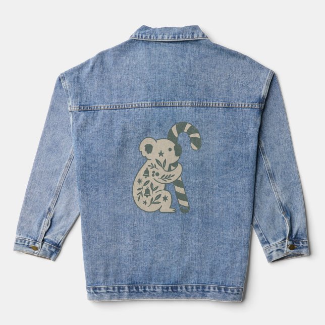 Weihnachtskoala mit Lebkuchenstab-Pullover Jeansjacke (Rückseite)