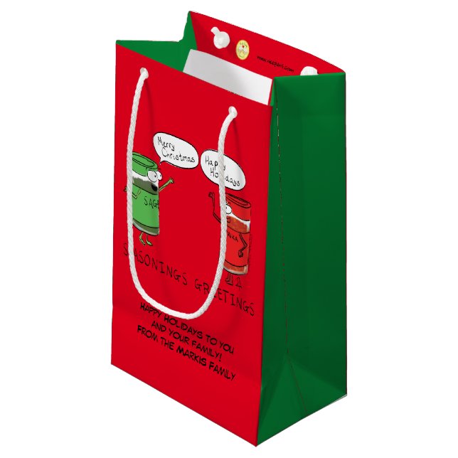 Weihnachtskochen Funny Koch Gewürze Kleine Geschenktüte (Vorderseite Schrägansicht)