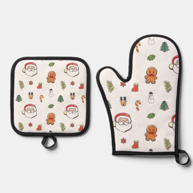 Weihnachtskochtopf Mitt- und Potthalter Ofenhandschuh & Topflappen-Set (Vorderseite)