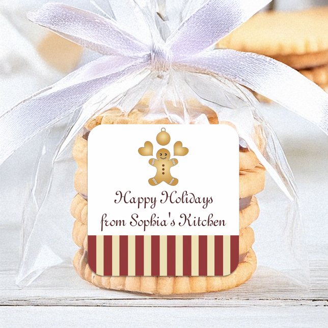 Weihnachtskochtopf Niedlich Gingerbread Mann hausg Quadratischer Aufkleber (Von Creator hochgeladen)