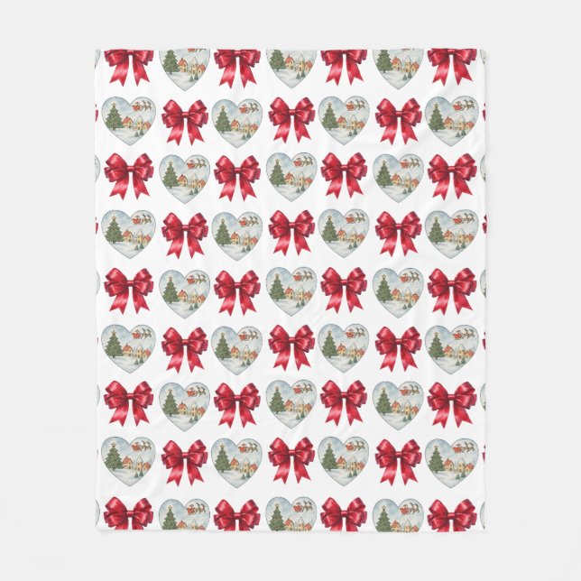 Weihnachtskokette Herz- und Schleifenmuster Fleecedecke (Vorderseite)