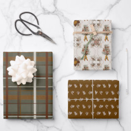 Weihnachtskollektion | Grün Kariert, Blüten, Zeder Geschenkpapier Set