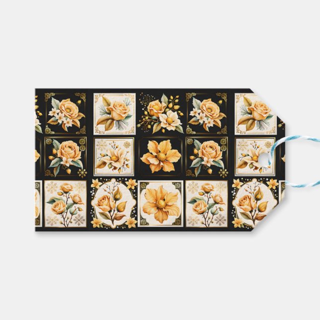Weihnachtskollektion mit Blume - Geschenkmarke Geschenkanhänger (Vorderseite (Horizontal))