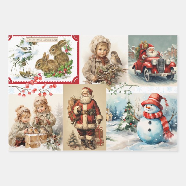 Weihnachtskollektion mit Weihnachtsmann und Kinder Geschenkpapier Set (Vorderseite)
