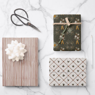 Weihnachtskollektion Streifen, floral, Holly Wra Geschenkpapier Set