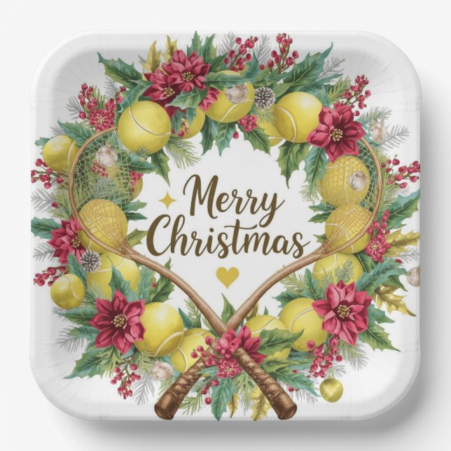 Weihnachtskollektion Tennis Pappteller (Vorderseite)