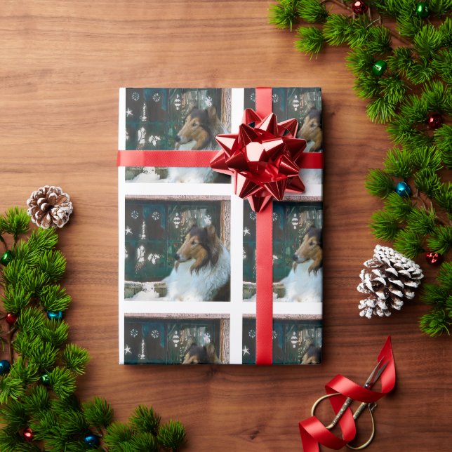 Weihnachtskollie am Fenster Geschenkpapier (Feiertagsgeschenk)