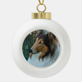 Weihnachtskollie am Fenster Keramik Kugel-Ornament