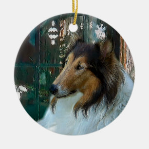 Weihnachtskollie am Fenster Keramikornament