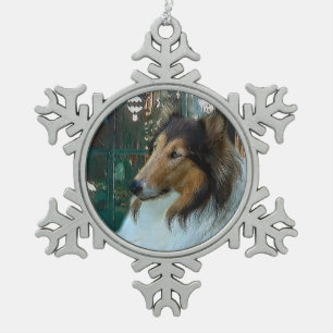 Weihnachtskollie am Fenster Schneeflocken Zinn-Ornament