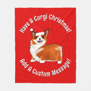 Weihnachtskorgi Hund mit Weihnachtsmannmütze Fleecedecke