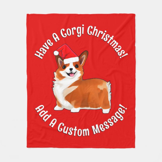 Weihnachtskorgi Hund mit Weihnachtsmannmütze Fleecedecke (Vorderseite)