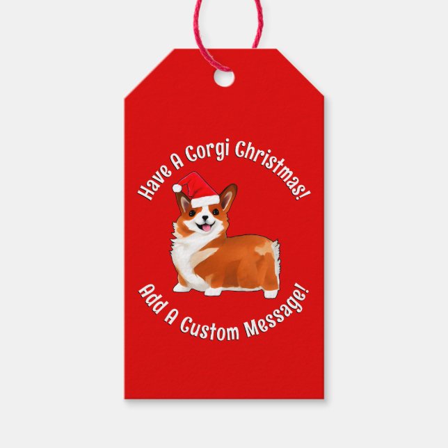 Weihnachtskorgi Hund mit Weihnachtsmannmütze Geschenkanhänger (Vorderseite)