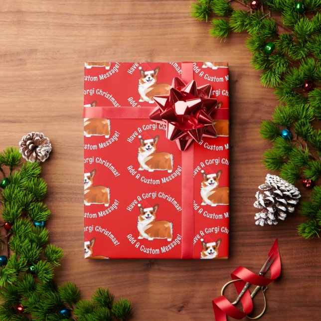 Weihnachtskorgi Hund mit Weihnachtsmannmütze Geschenkpapier (Feiertagsgeschenk)