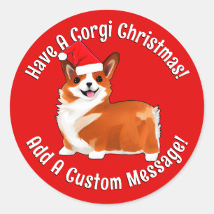 Weihnachtskorgi Hund mit Weihnachtsmannmütze Runder Aufkleber