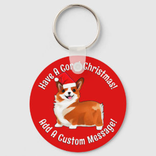 Weihnachtskorgi Hund mit Weihnachtsmannmütze Schlüsselanhänger