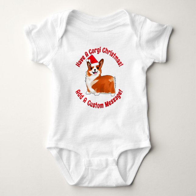 Weihnachtskorgi Hund mit Weihnachtsmannmütze T - S Baby Strampler (Vorderseite)