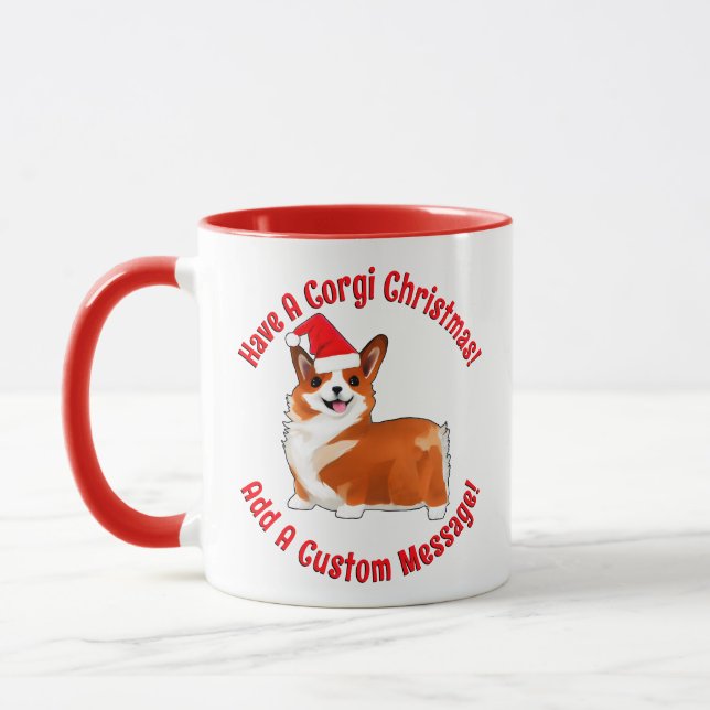 Weihnachtskorgi Hund mit Weihnachtsmannmütze Tasse (Links)